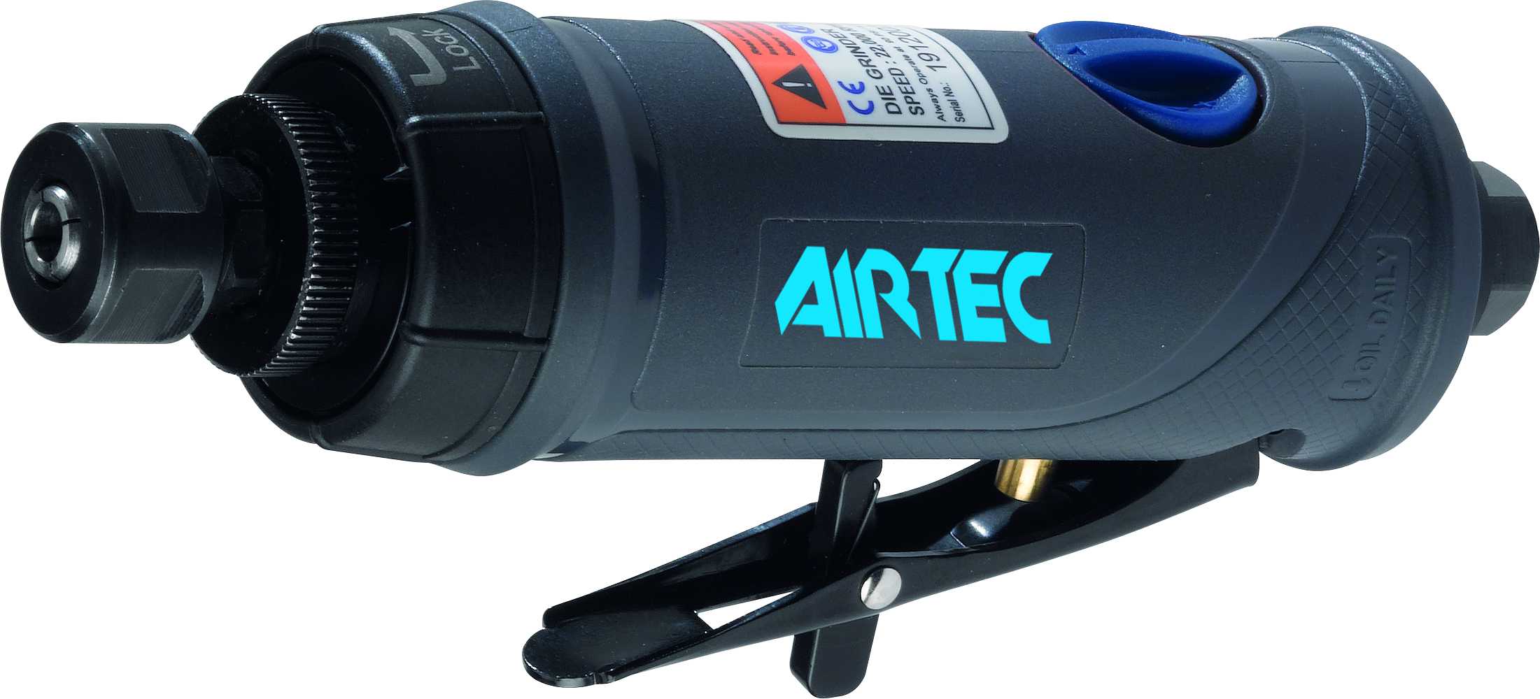 270 - Ø 6 mm collet die grinder of good power (0,55 HP), designed with an easily spindle lock to change the accessories: just pushing and rotating the front cap to lock