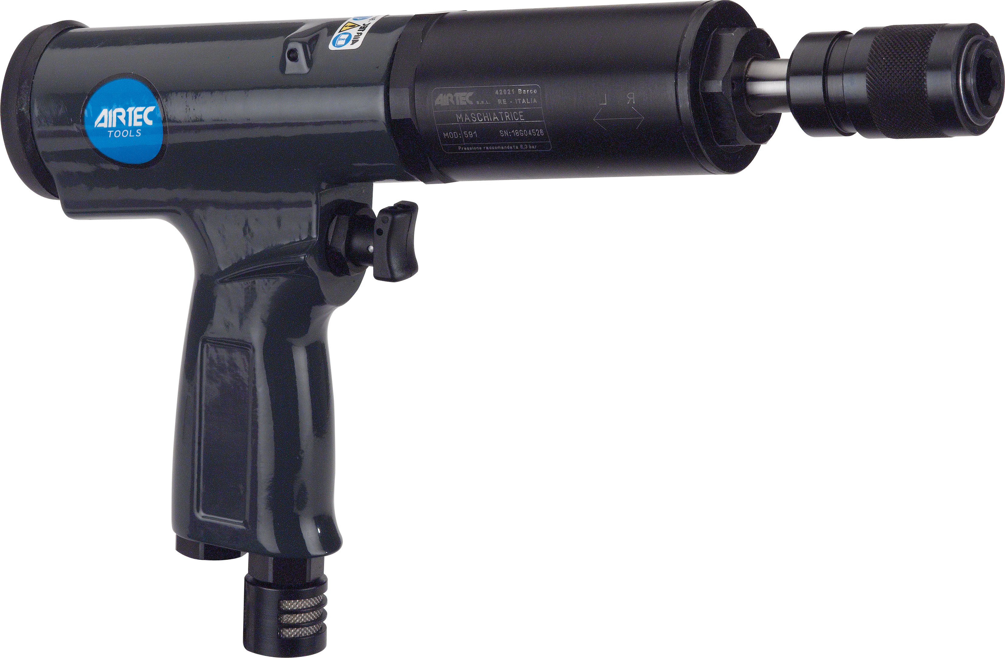 591 - Pistol type air tapper for diameters up to 12 mm, with quick-change chuck and mechanical automatic rotating inversion device