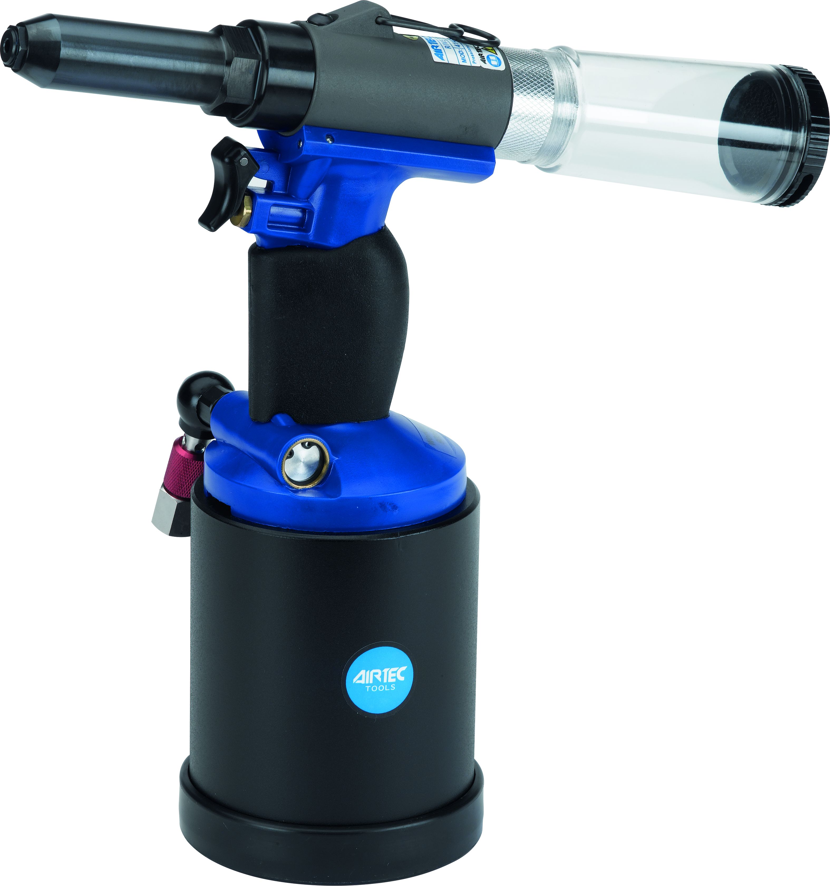 414 - Composite air hydraulic riveter with suction control switch and collection bottle