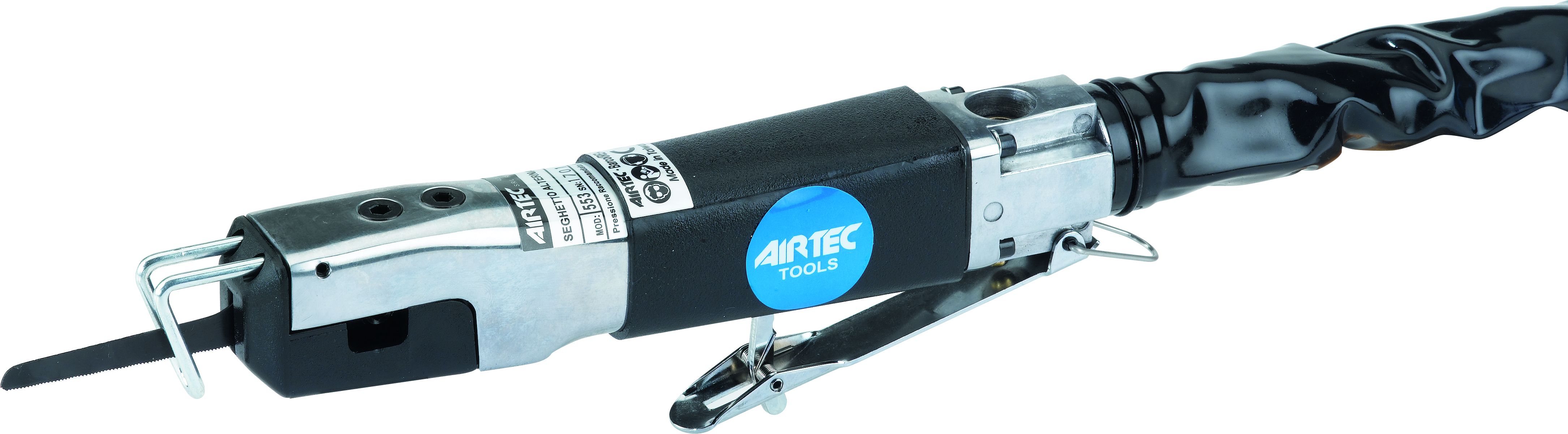 553 - Reciprocating saw equipped with rear air exhaust hose and one blades for steel (32T) and one for aluminium (24T)